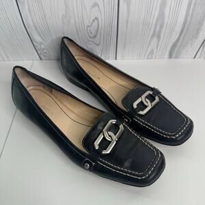 Enzo Angiolini Black Silver Driving Loafer Leather Flats Slip On Women Sz 11